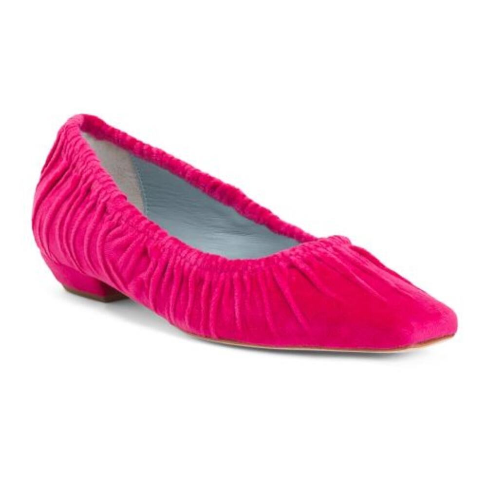 Frances Valentine Britta Ruched Flats Fuchsia Pink Velvet Square Toe Slip On 8